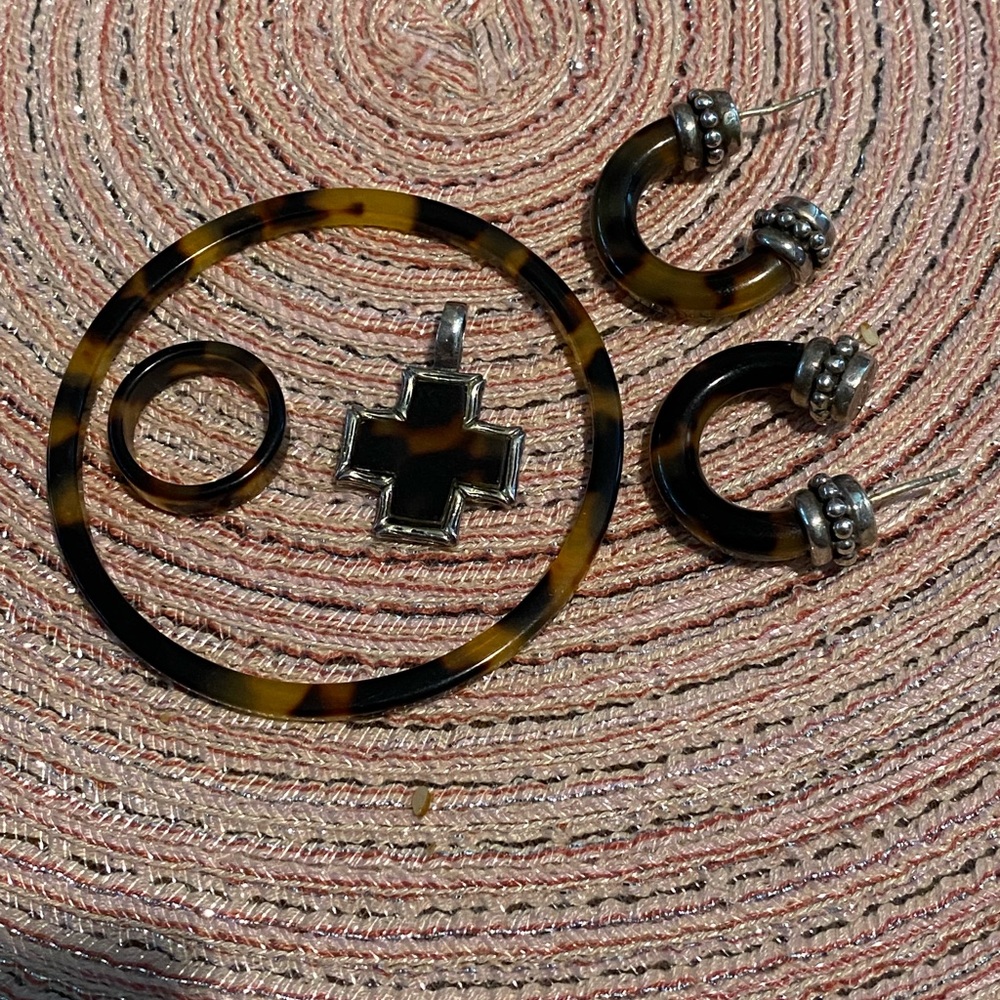 Sterling silver and tortoise shell acrylic (?) set